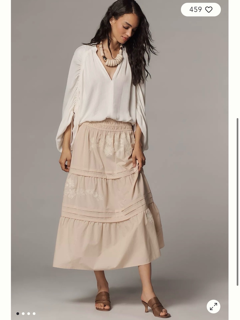 Anthropologie Beige Tiered Midi Maxi Skirt Size 10 Large